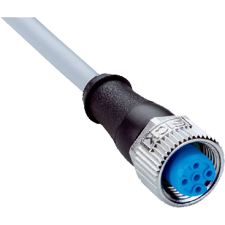 M12A Fem Droit 5p; Câble PVC 5x0.34 Gris 10m-Lire la description