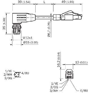 M12D Mâle Coudé 4p; RJ45 Mâle Droit 4p; PUR Vert Cpc 5m PROFINET-Lire la description