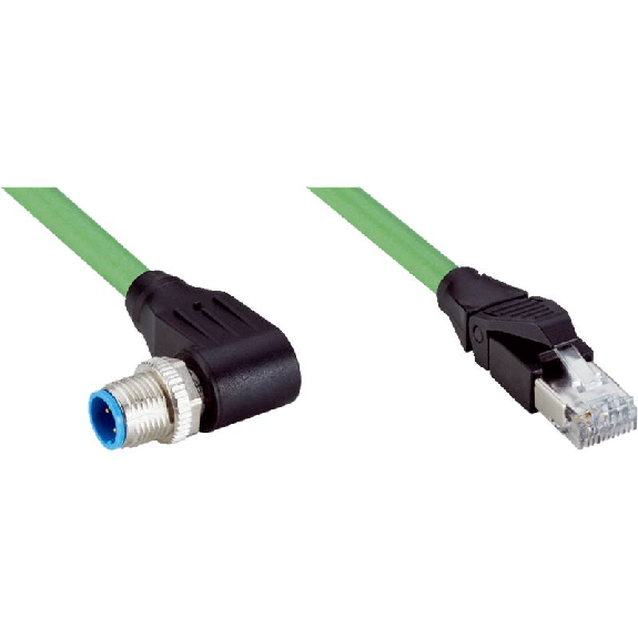 M12D Mâle Coudé 4p; RJ45 Mâle Droit 4p; PUR Vert Cpc 5m PROFINET-Lire la description
