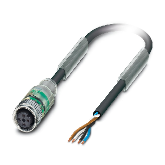 M12A Fem Droit 4p LED (x2); Câble PUR 4 fils Gris/Noir 10m-Lire la description