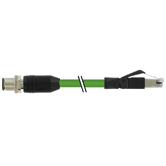 M12D Mâle Droit 4p/RJ45 Mâle Droit 4p; PUR 7x0.25 Vert Cpc 10m-Lire la description