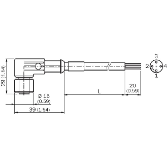M12A Fem Coudé 4p Inox V4A; Câble PUR 4x0.34 Gris 5m-Lire la description