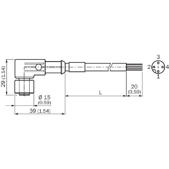 M12A Fem Coudé 4p Inox V4A; Câble PUR 4x0.34 Gris 5m-Lire la description