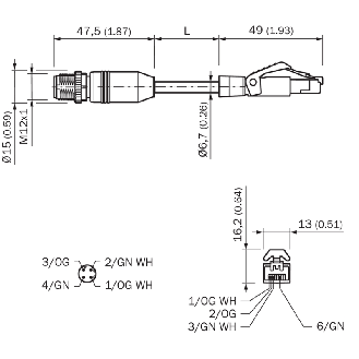 M12D Mâle Droit 4p/RJ45 Mâle Droit 4p; Profinet; PUR Blindé 4 fils 3m-Lire la description