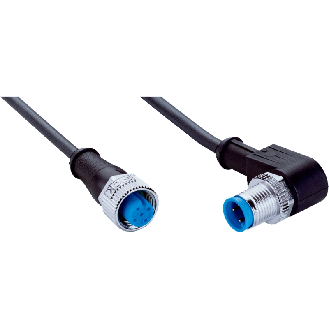 M12A Fem Droit 4p/M12A Mâle Coudé 4p; PUR 4x0.34 Noir Cpc 2m-Lire la description