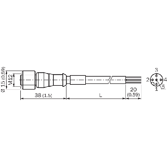 M12A Fem Droit 5p Inox V4A; Câble PVC 5x0.34 Gris 2m-Lire la description