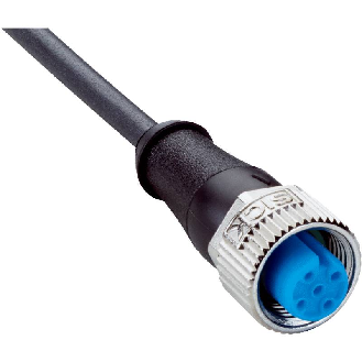 M12A Fem Droit 5p; Câble PUR 5x0.34 Noir Cpc 5m-Lire la description
