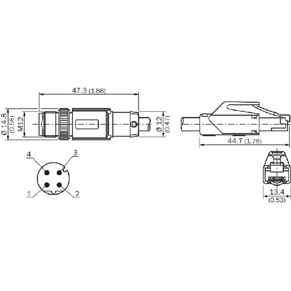 M12 Mâle Droit 4p/RJ45 Mâle Droit Câble CAT5, CAT5e Bleu 2m blindé-Lire la description