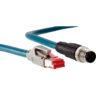 M12 Mâle Droit 4p/RJ45 Mâle Droit Câble CAT5, CAT5e Bleu 2m blindé-Lire la description