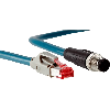 M12 Mâle Droit 4p/RJ45 Mâle Droit Câble CAT5, CAT5e Bleu 2m blindé
