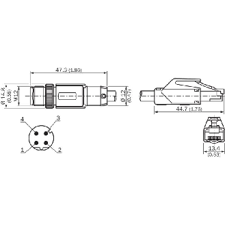 M12 Mâle Droit 4p/RJ45 Mâle Droit Câble CAT5, CAT5e Bleu 2m blindé-Lire la description
