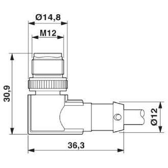 M12A Mâle Coudé 5p; Câble PUR 5x0.34 Gris/Noir 1.5m Blindé-Lire la description