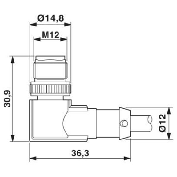 M12A Mâle Coudé 5p; Câble PUR 5x0.34 Gris/Noir 1.5m Blindé-Lire la description