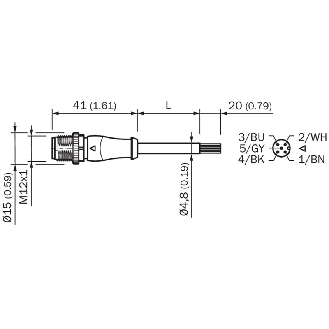 M12A Mâle Droit 5p; Câble PUR 5x0.34 Noir Cpc 5m-Lire la description