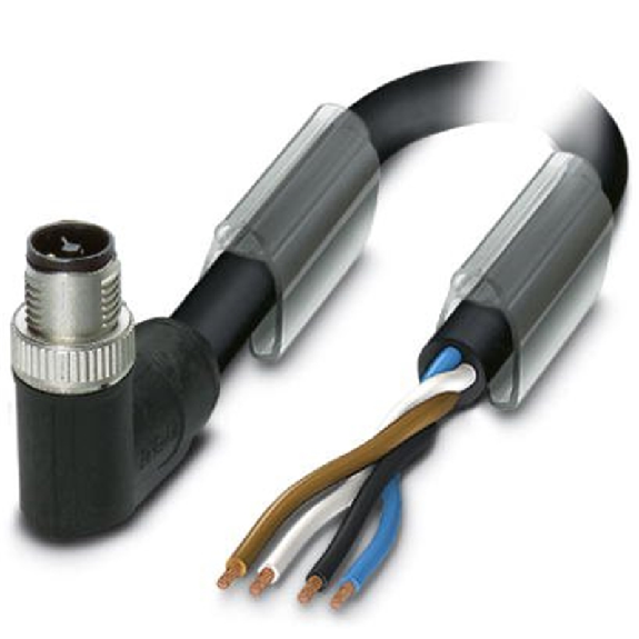 M12T Mâle Coudé 4p; Câble PUR Gris-Noir 2m (12A/63V)-Lire la description