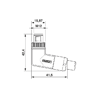 M12T Mâle Coudé 4p; Câble PUR Gris-Noir 2m (12A/63V)-Lire la description