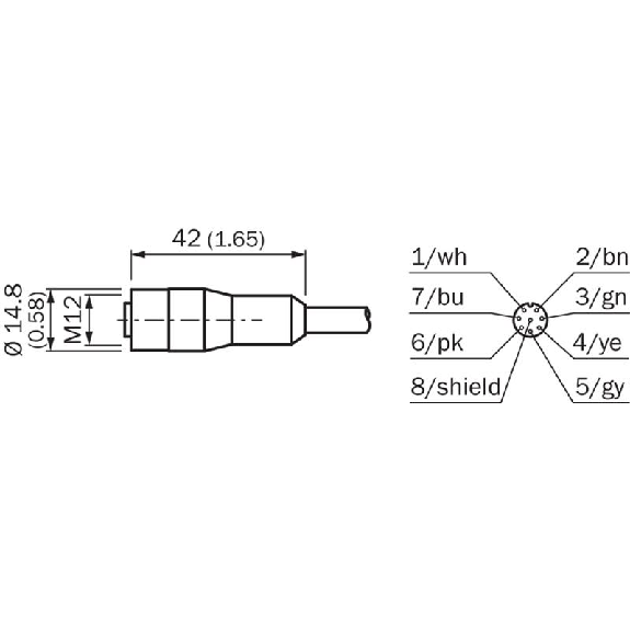 M12A Fem Droit 8p; Câble PUR 7 fils Noir Cpc 2,5m-Lire la description