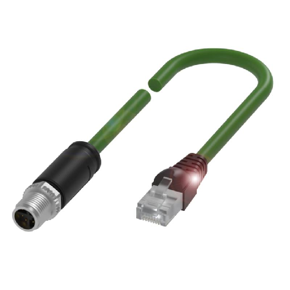 M12X Mâle Droit 8p/RJ45 Mâle Droit; PUR Blindé 8xAWG 26 Vert 30m-Lire la description
