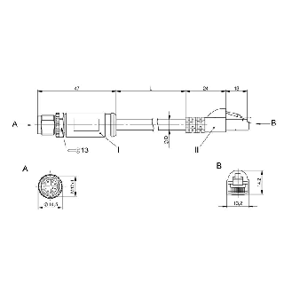 M12X Mâle Droit 8p/RJ45 Mâle Droit; PUR Blindé 8xAWG 26 Vert 30m-Lire la description