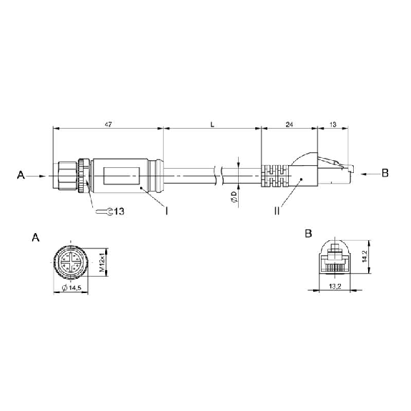 M12X Mâle Droit 8p/RJ45 Mâle Droit; PUR Blindé 8xAWG 26 Vert 30m-Lire la description