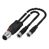 Y-M12A Mâle Droit 4p/2x M08A Fem Droit 3p; PUR Noir Cpc 1.0m