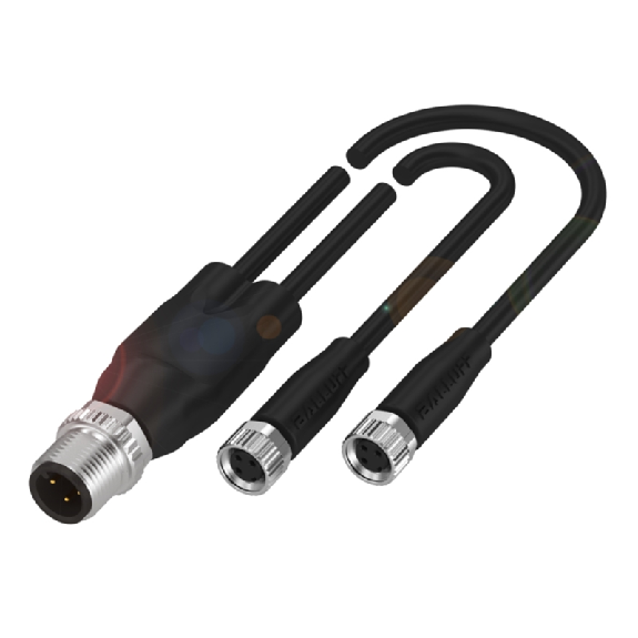 Y-M12A Mâle Droit 4p/2x M08A Fem Droit 3p; PUR Noir Cpc 1.0m-Lire la description