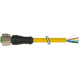 M12A Fem Droit 5p; Câble PUR/PVC 5x0.34 Jaune Cpc 3m-Lire la description