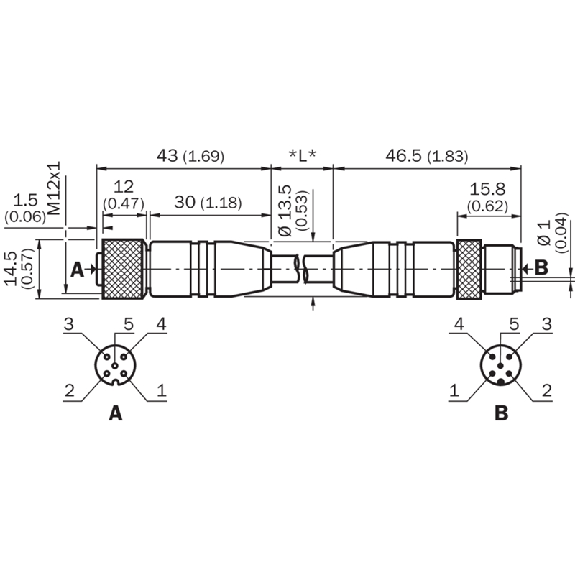 M12B Fem Droit 5p/M12B Mâle Droit 5p; PUR 2 fils Cpc 10m PROFIBUS-DP-Lire la description