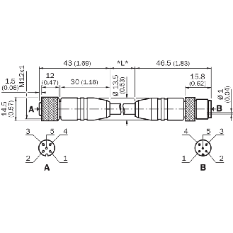M12B Fem Droit 5p/M12B Mâle Droit 5p; PUR 2 fils Cpc 10m PROFIBUS-DP-Lire la description