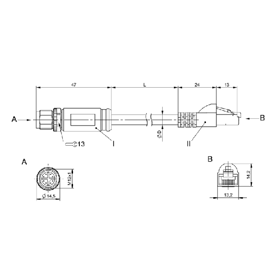 M12X Mâle Droit 8p/RJ45 Mâle Droit; PUR Blindé 8xAWG 26 Vert 5m-Lire la description