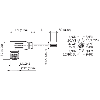 M12A Fem Droit 12p; Câble PUR 12x0.25 Gris Cpc 10m-Lire la description
