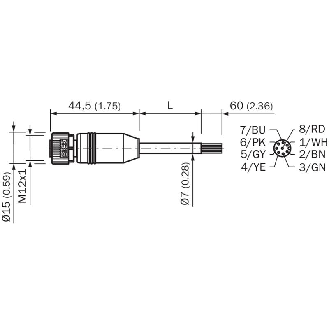M12A Fem Droit 8p; Câble PVC Blindé 8x0.25 Gris Cpc 2m-Lire la description