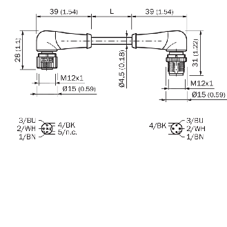 M12A Fem Coudé 4p/M12A Fem Coudé 4p; PUR 4x0,34 Noir Cpc 10m-Lire la description
