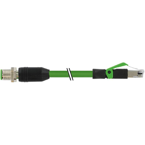 M12D Mâle Droit/RJ45 Droit; PUR Blindé 2x2x0.34 Vert Ethernet 30m M12D Mâle Droit/RJ45 Droit; PUR Blindé 2x2x0.34 Vert Ethernet 30m-Lire la description