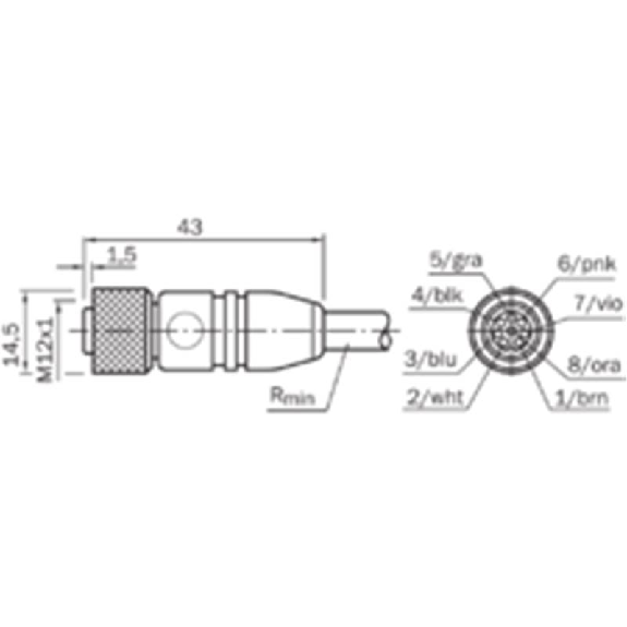M12 Fem Droit 8p; Câble PVC Blindé 8x0.25 Noir 10m-Lire la description