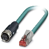 M12D Fem Droit 4p/RJ45 Droit; PUR Blindé Bleu 10m