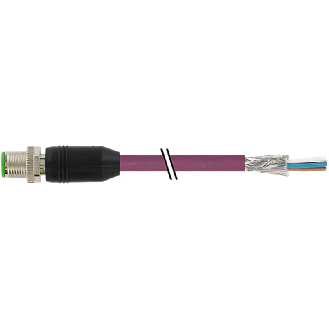 M12D Mâle Droit 4p; Câble PUR Blindé 2x2x0.34 Violet Ethernet 5m-Lire la description