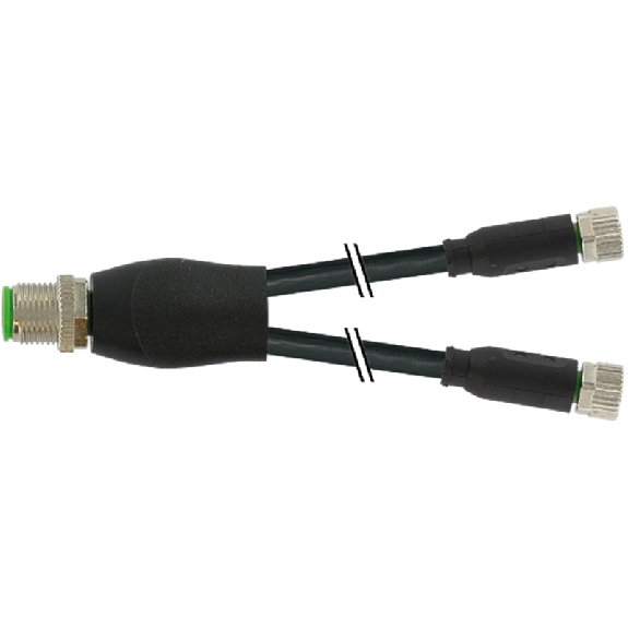 Y-M12 Mâle Droit/2xM08 Fem Droit; PUR 3x0,25 Noir Robot Cpc 0,6m-Lire la description