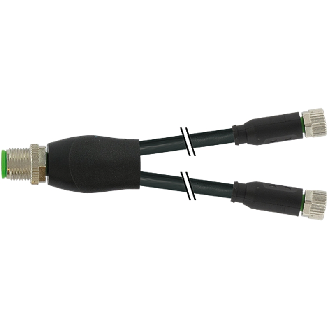 Y-M12 Mâle Droit/2xM08 Fem Droit; PUR 3x0,25 Noir Robot Cpc 0,6m-Lire la description