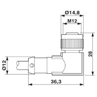 M12A Fem Coudé 4p LEDx3; Câble PUR 4x0.34 Gris-Noir 3m-Lire la description