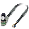 M12A Fem Coudé 4p LEDx3; Câble PUR 4x0.34 Gris-Noir 3m