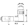 M12A Fem Coudé 4p LEDx3; Câble PUR 4x0.34 Gris-Noir 3m
