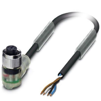 M12A Fem Coudé 4p LEDx3; Câble PUR 4x0.34 Gris-Noir 3m-Lire la description