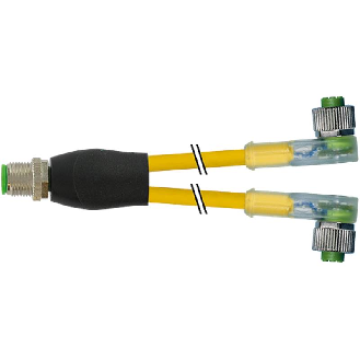Y-M12 Mâle Droit/2xM12 Fem Coudé LED; PVC 3x0,34 Jaune 0,3m-Lire la description