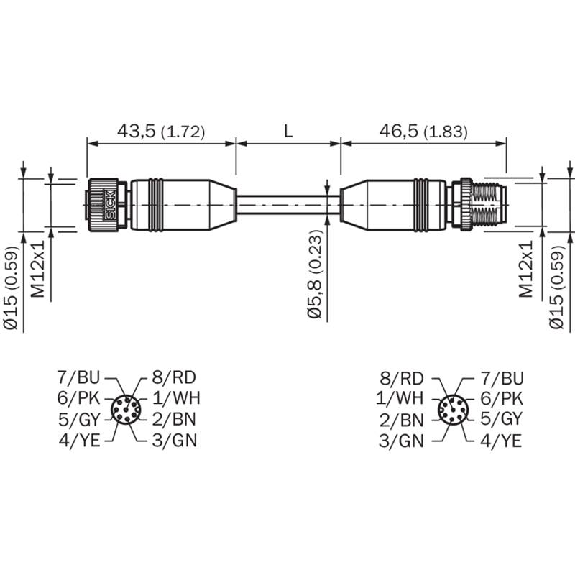 M12A Fem Droit 8p/M12A Mâle Droit 8p; Câble PUR 8x0.25 Noir Cpc 10m-Lire la description