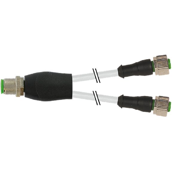 Y-M12 Mâle Droit 4p/2xM12 Fem Droit; PVC 3x0,34 Gris 0,3m-Lire la description