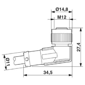 M12A Fem Coudé 8p; Câble PUR 8x0,25 Noir Cpc 5m-Lire la description
