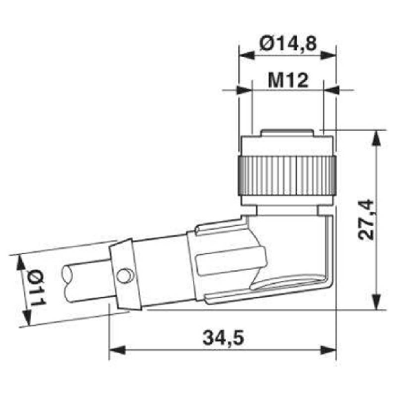 M12A Fem Coudé 8p; Câble PUR 8x0,25 Noir Cpc 5m-Lire la description