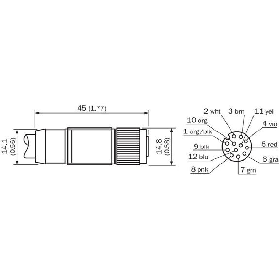 M12 Fem Droit 12p; Câble PUR Blindé 12x0.14 Noir Cpc 5m-Lire la description