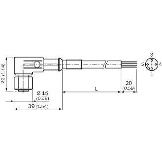 M12A Fem Coudé 4p Inox V4A; Câble PUR 4x0.34 Gris 25m-Lire la description